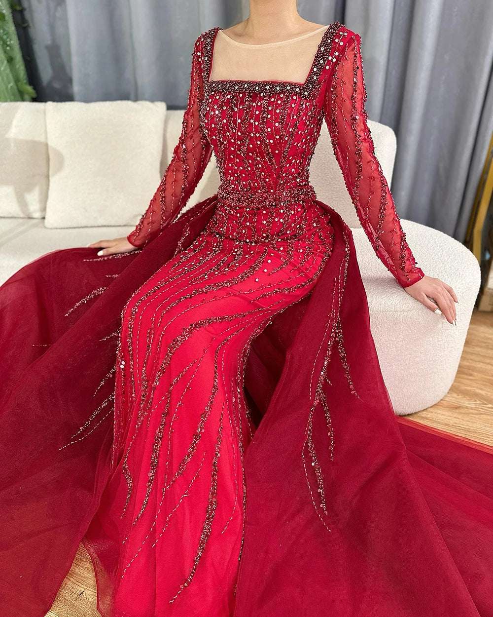 Elegant Modest Dress - Farah Red Dress - Asiyah Dresses