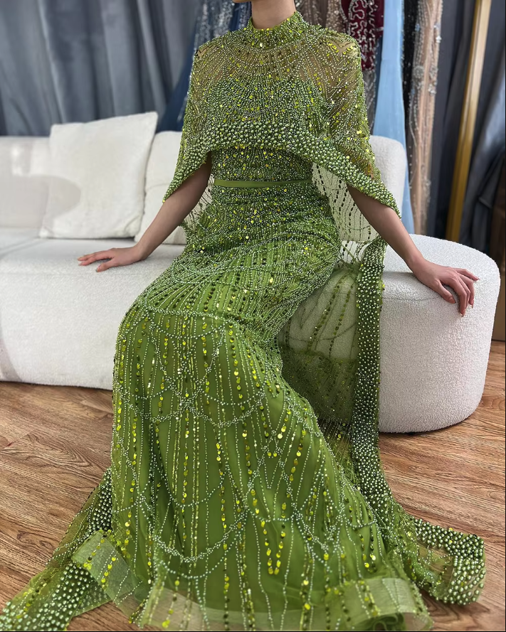 Modest Cape Dress - Elara Dress Nude - Asiyah Dresses