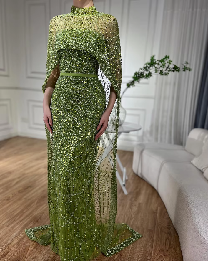 Modest Cape Dress - Elara Dress Nude - Asiyah Dresses