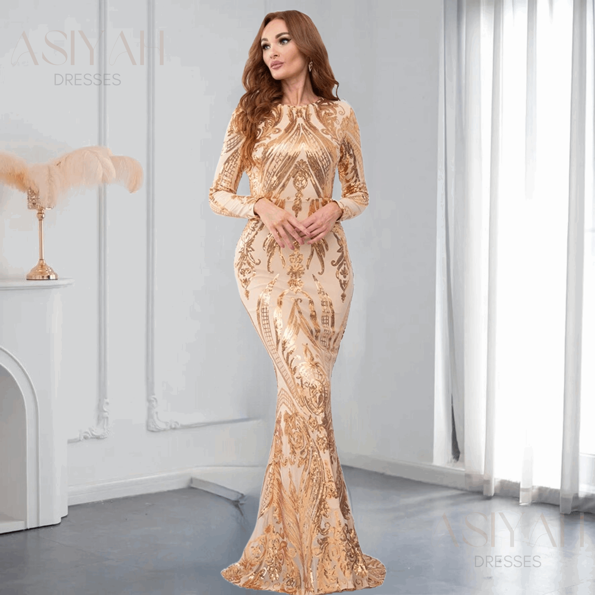 gold modest dress Gold Sequined Modest Dress (clearance item) – Hikmah Boutique main image 1