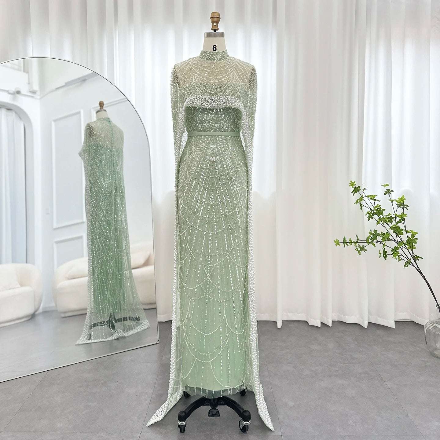Green Modest Bridal Nikkah Wedding Dress Dubai-Inspired Evening Dress with  Sequin and Detachable Skirt Long Sleeve Maxi Dress- 2024 New Arrival for  Arabic Women's Wedding & Prom – Asiyah Dresses