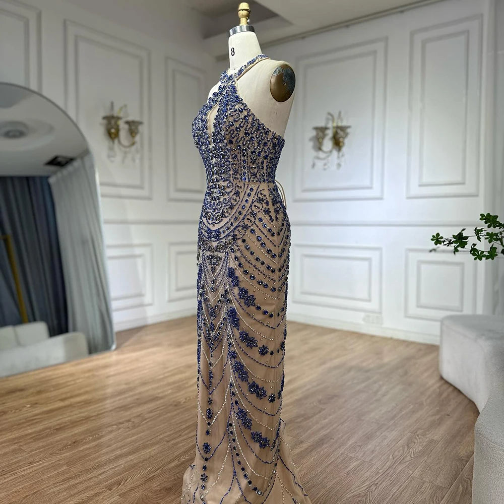 Hailey - Blue Crystal Evening Dress - Asiyah Dresses