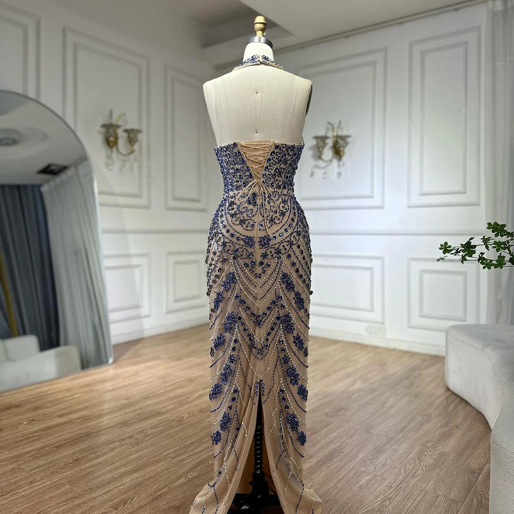 Hailey - Blue Crystal Evening Dress - Asiyah Dresses