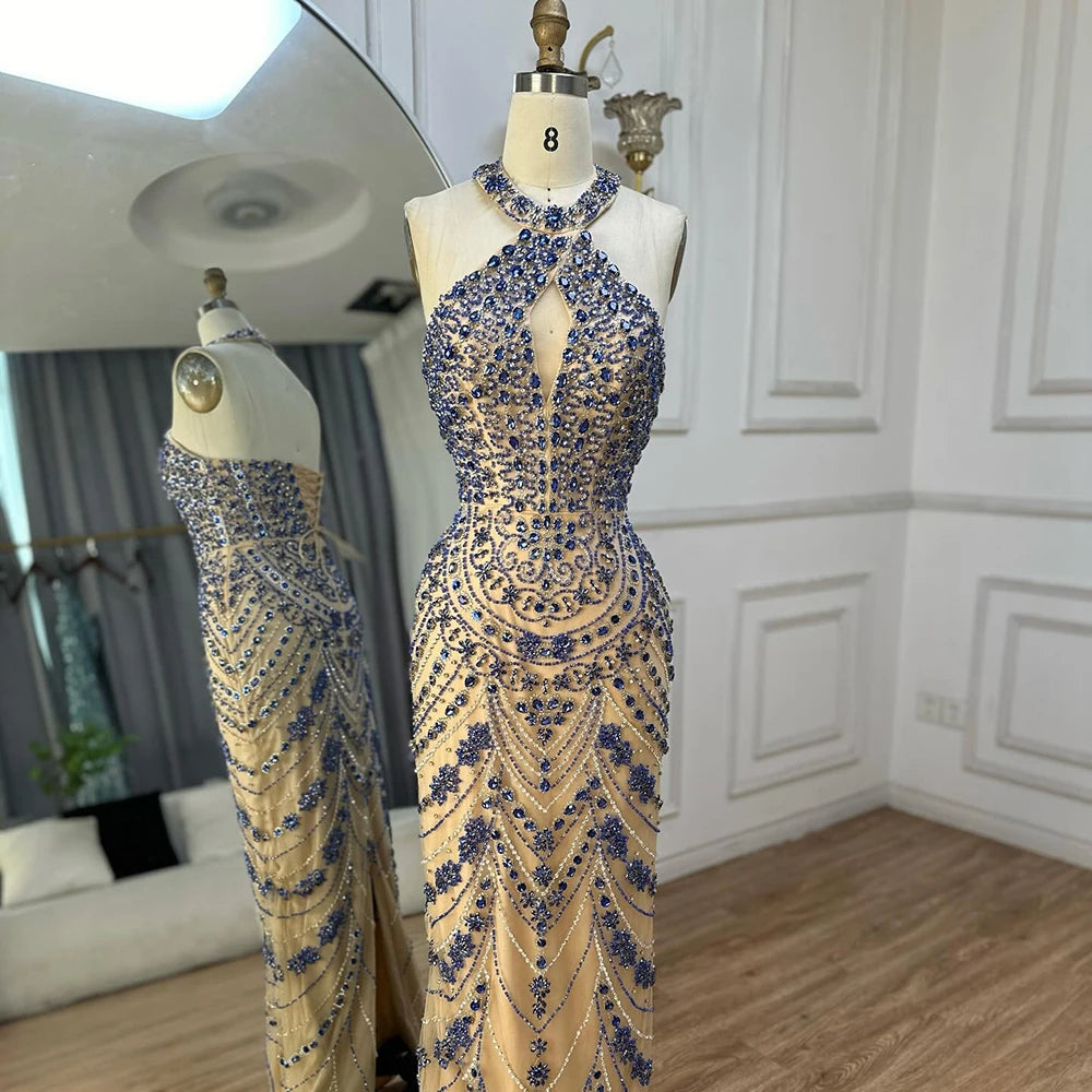 Hailey - Blue Crystal Evening Dress - Asiyah Dresses