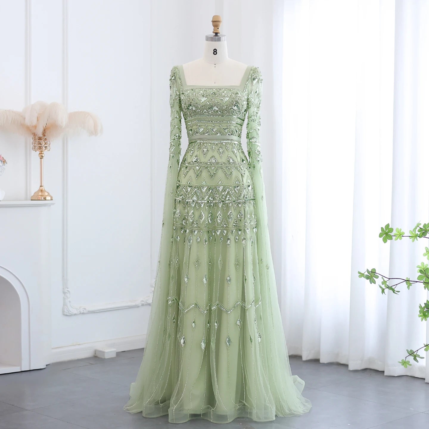 Rana Elegant Modest Dress - Sage Green - Asiyah Dresses