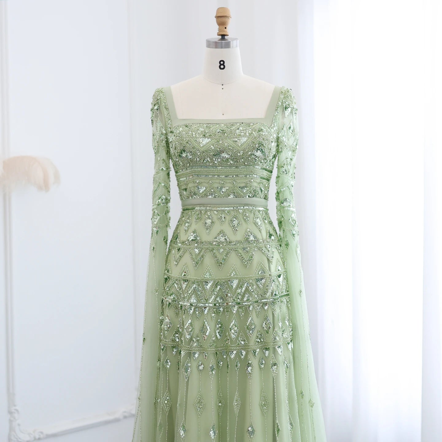 Rana Elegant Modest Dress - Sage Green - Asiyah Dresses