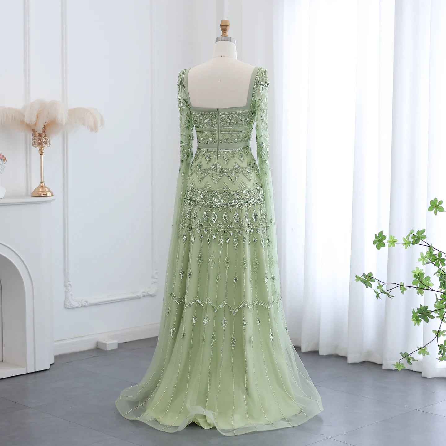 Rana Elegant Modest Dress - Sage Green - Asiyah Dresses