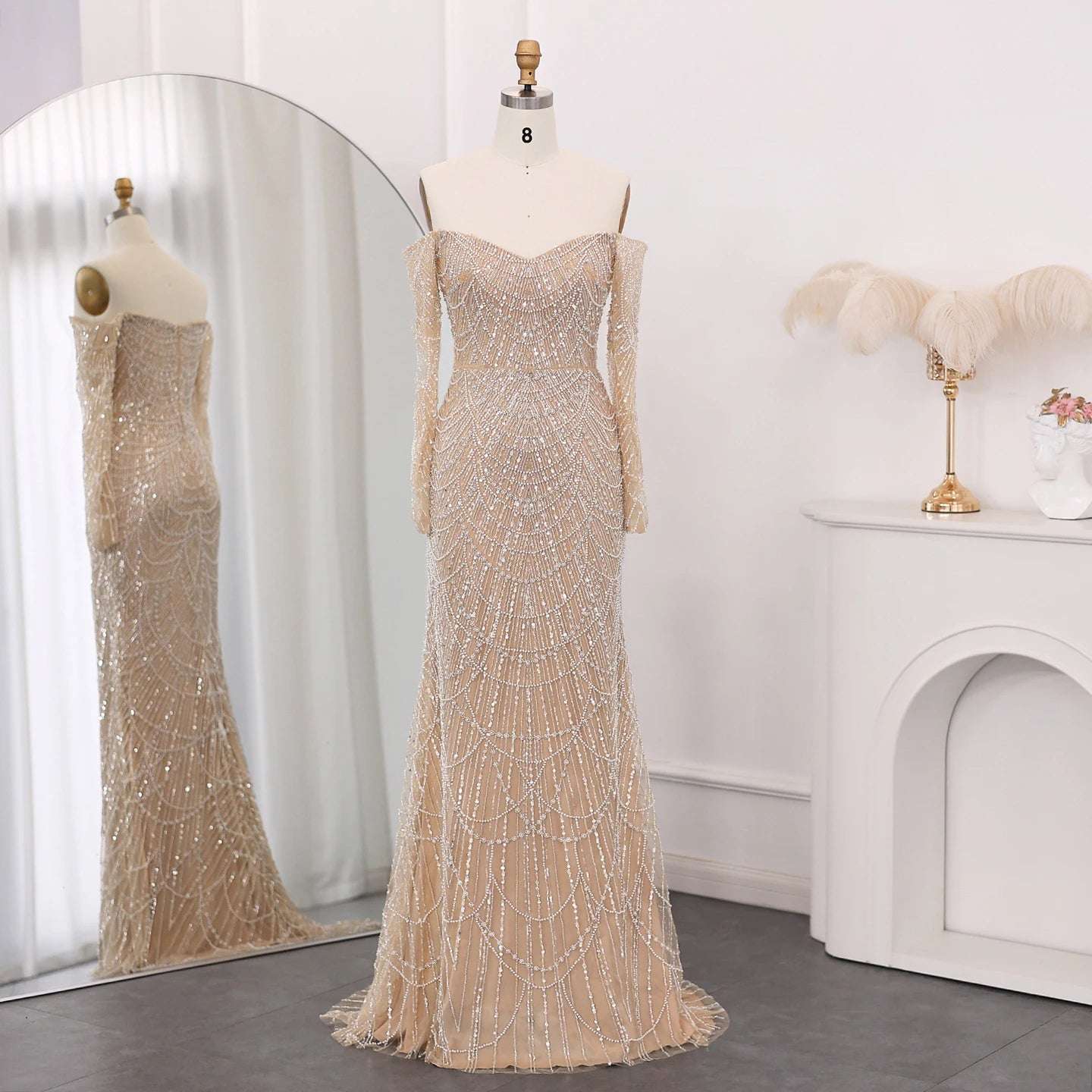 Amani - Nude Crystal Evening Dress