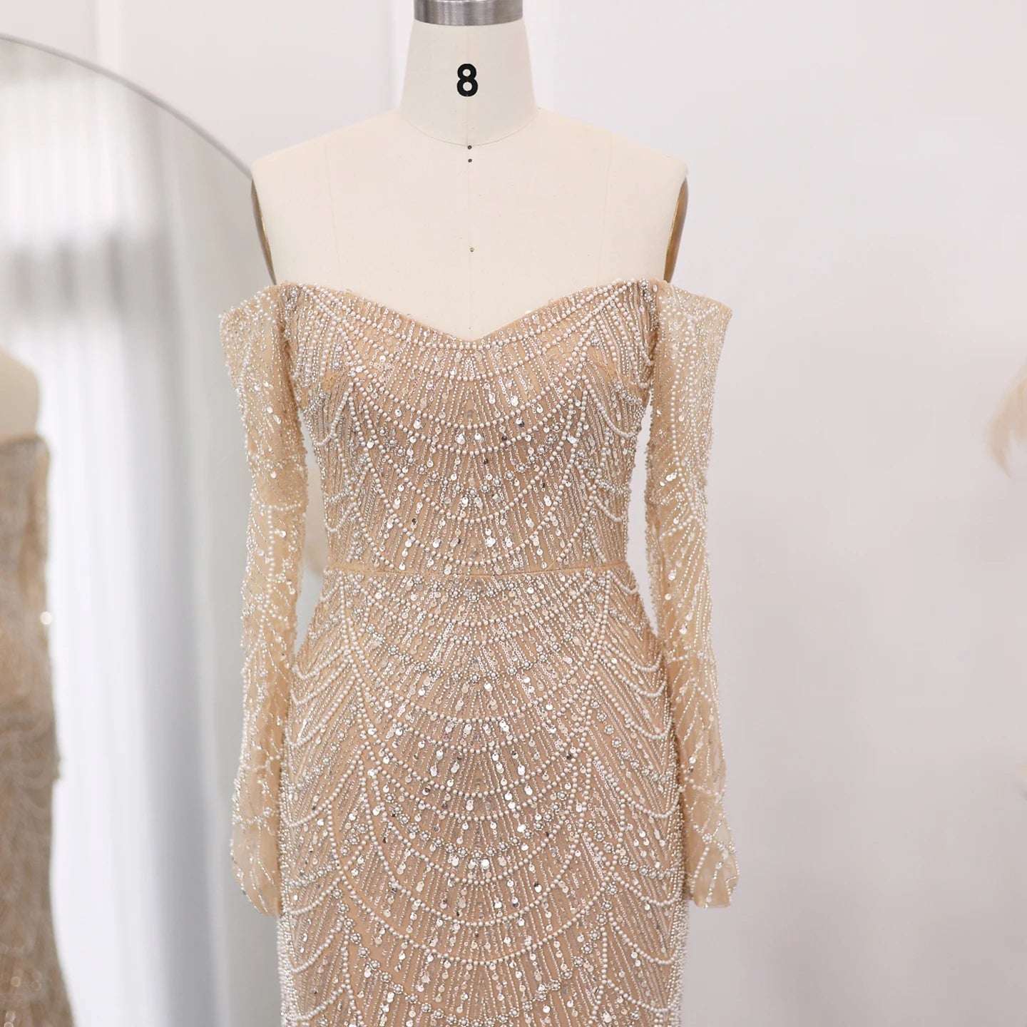 Amani - Sage Green Crystal Evening Dress