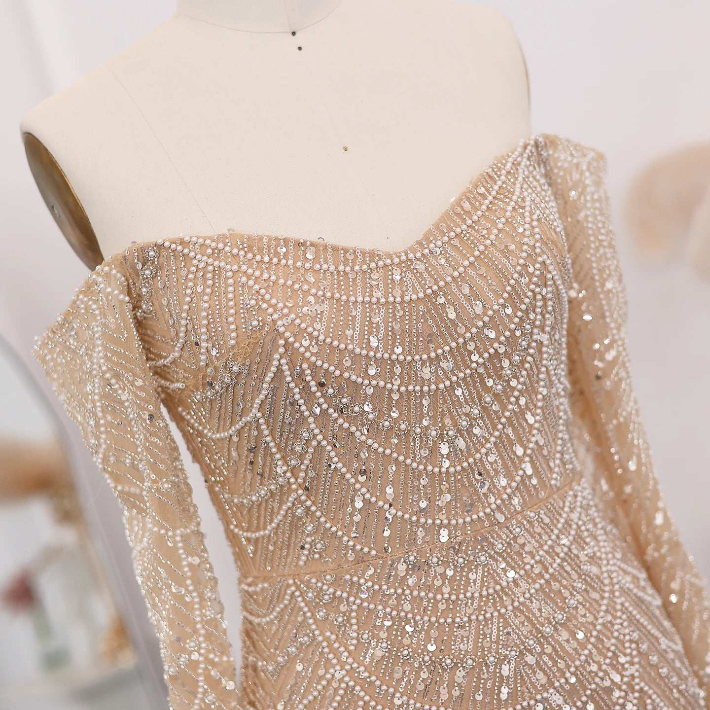 Amani - Nude Crystal Evening Dress