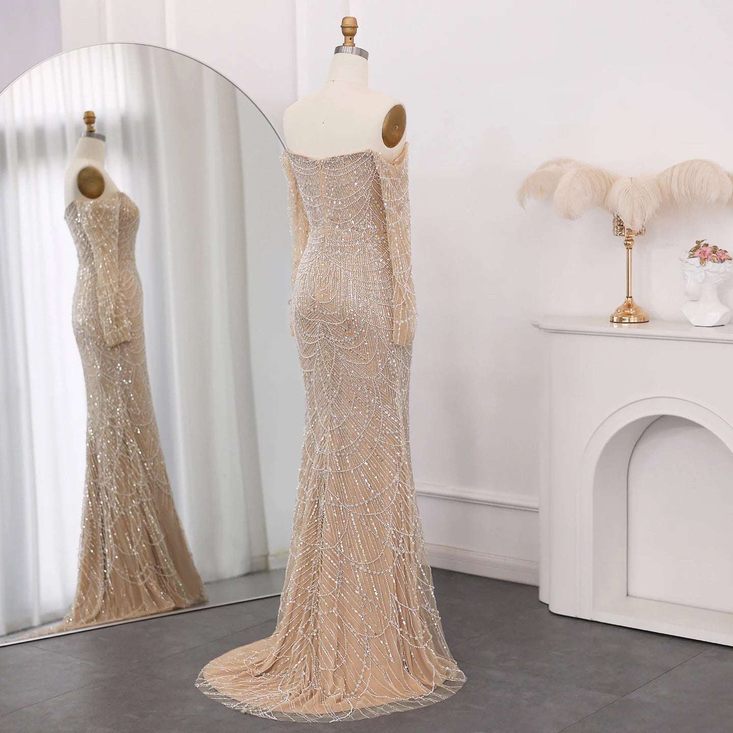 Amani - Sage Green Crystal Evening Dress