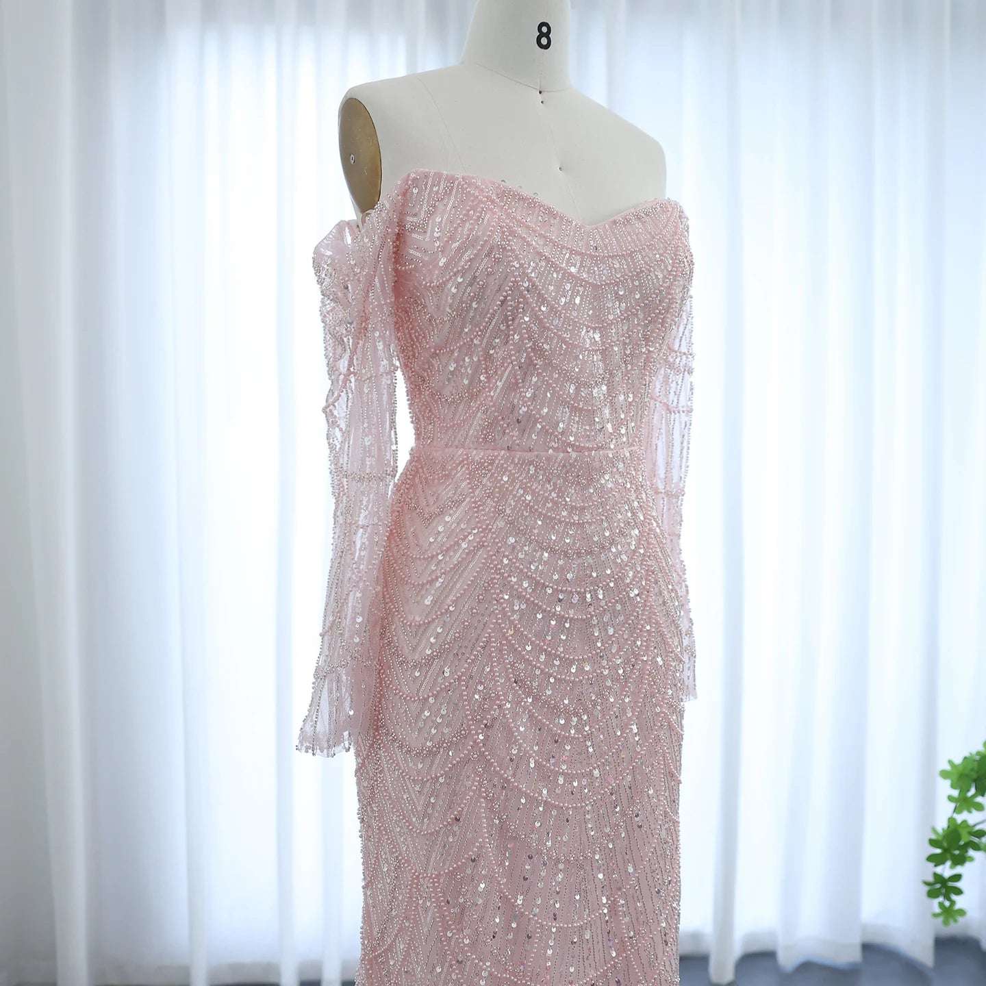 Amani - Sage Green Crystal Evening Dress