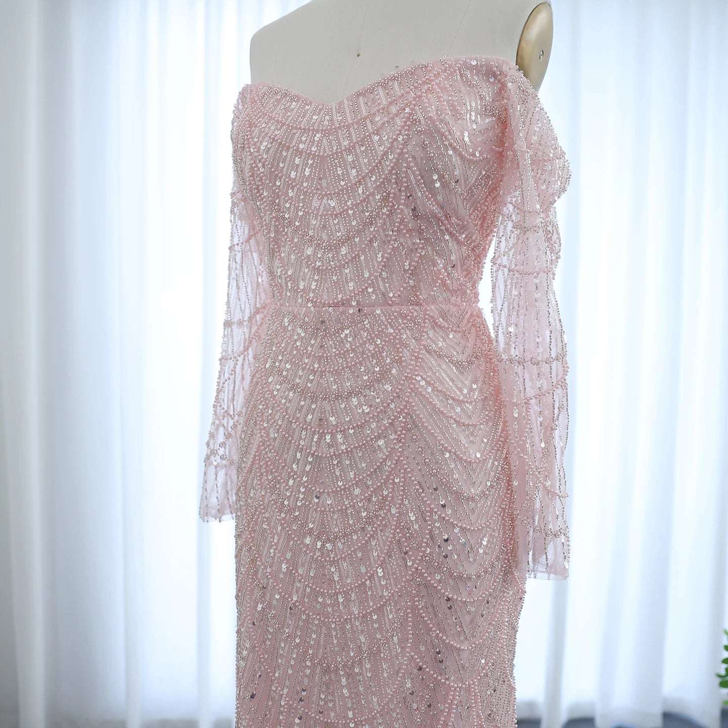 Amani - Sage Green Crystal Evening Dress