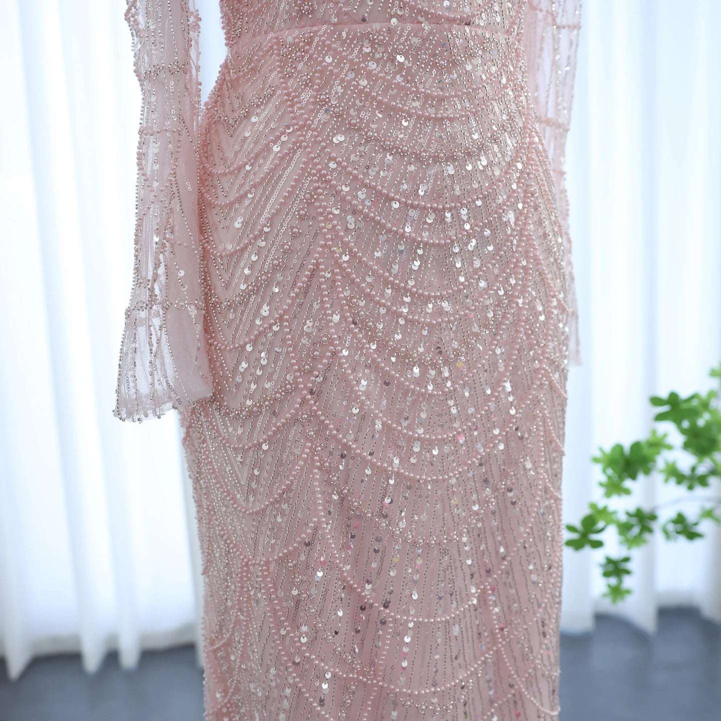 Amani - Sage Green Crystal Evening Dress