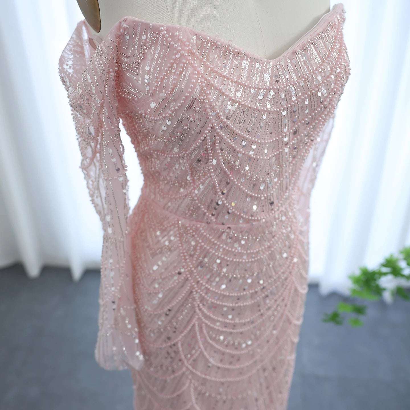 Amani - Sage Green Crystal Evening Dress