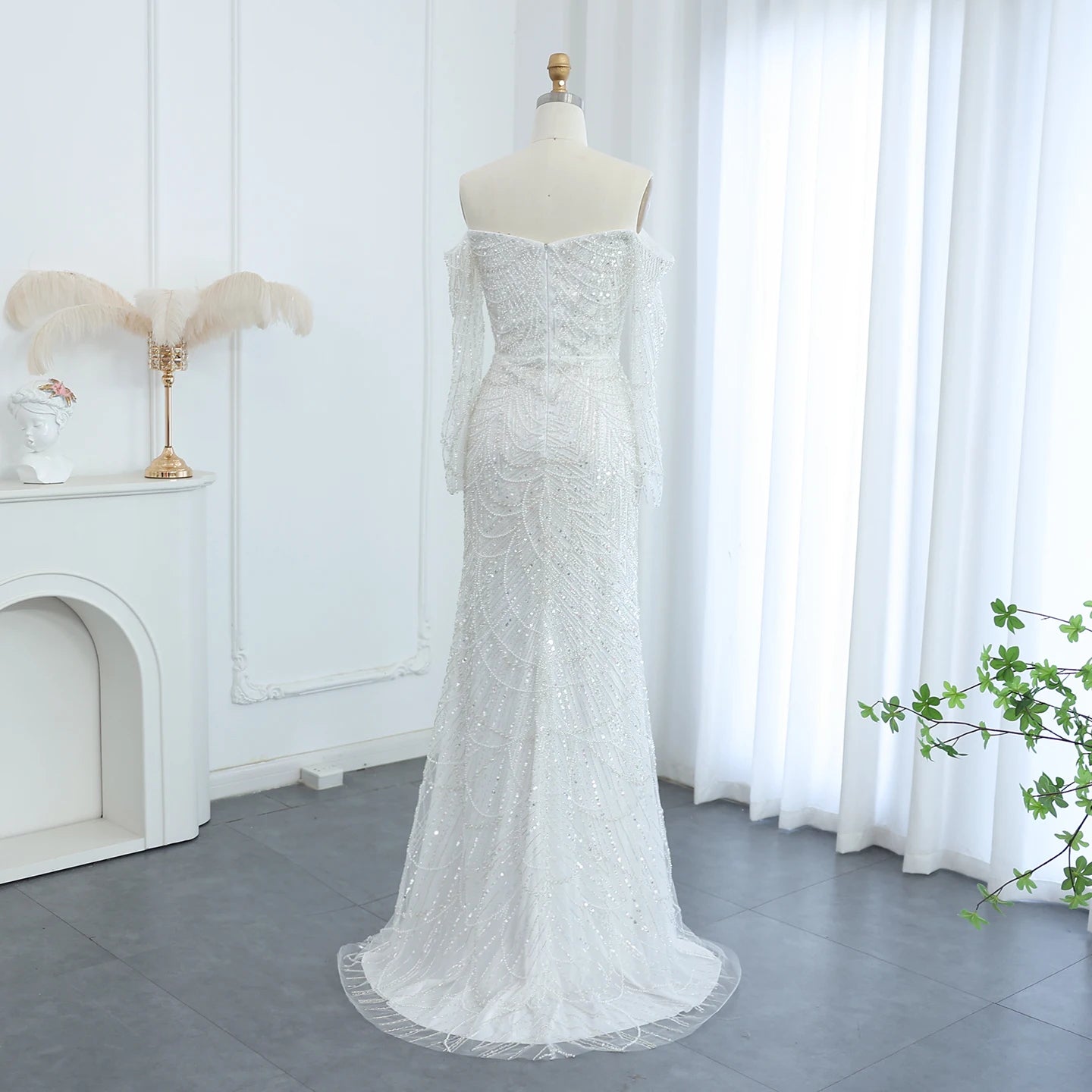 Amani - Sage Green Crystal Evening Dress - Asiyah Dresses