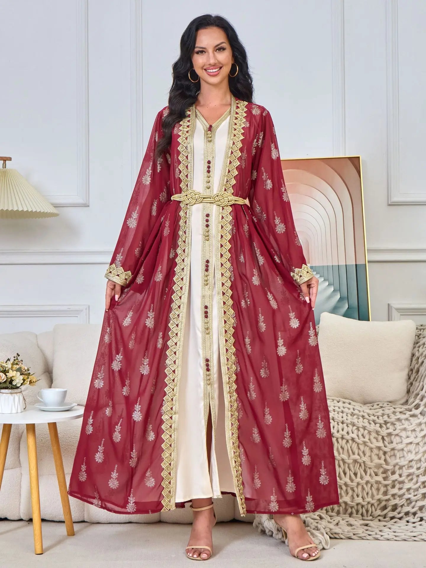 Luxury Moroccan Kaftan - Red - Asiyah Dresses