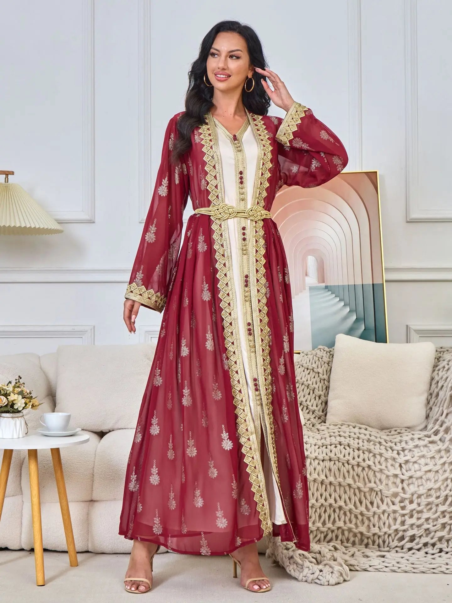 Luxury Moroccan Kaftan - Red - Asiyah Dresses