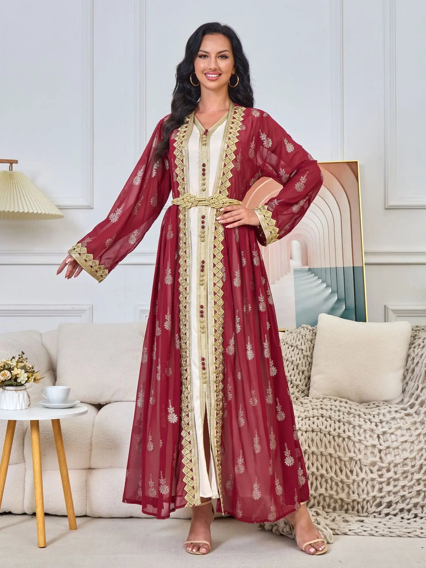Luxury Moroccan Kaftan - Red - Asiyah Dresses