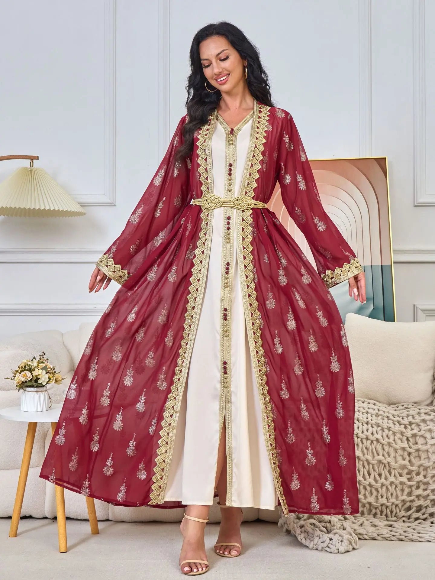 Luxury Moroccan Kaftan - Red - Asiyah Dresses