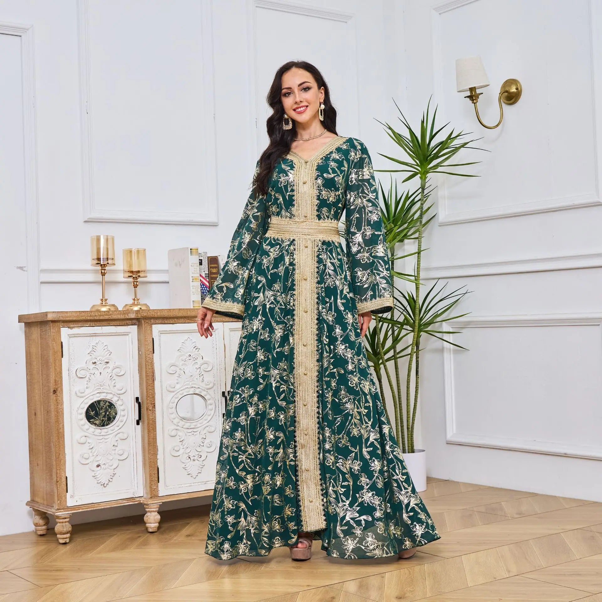 Elegant Moroccan Kaftan - Green - Asiyah Dresses
