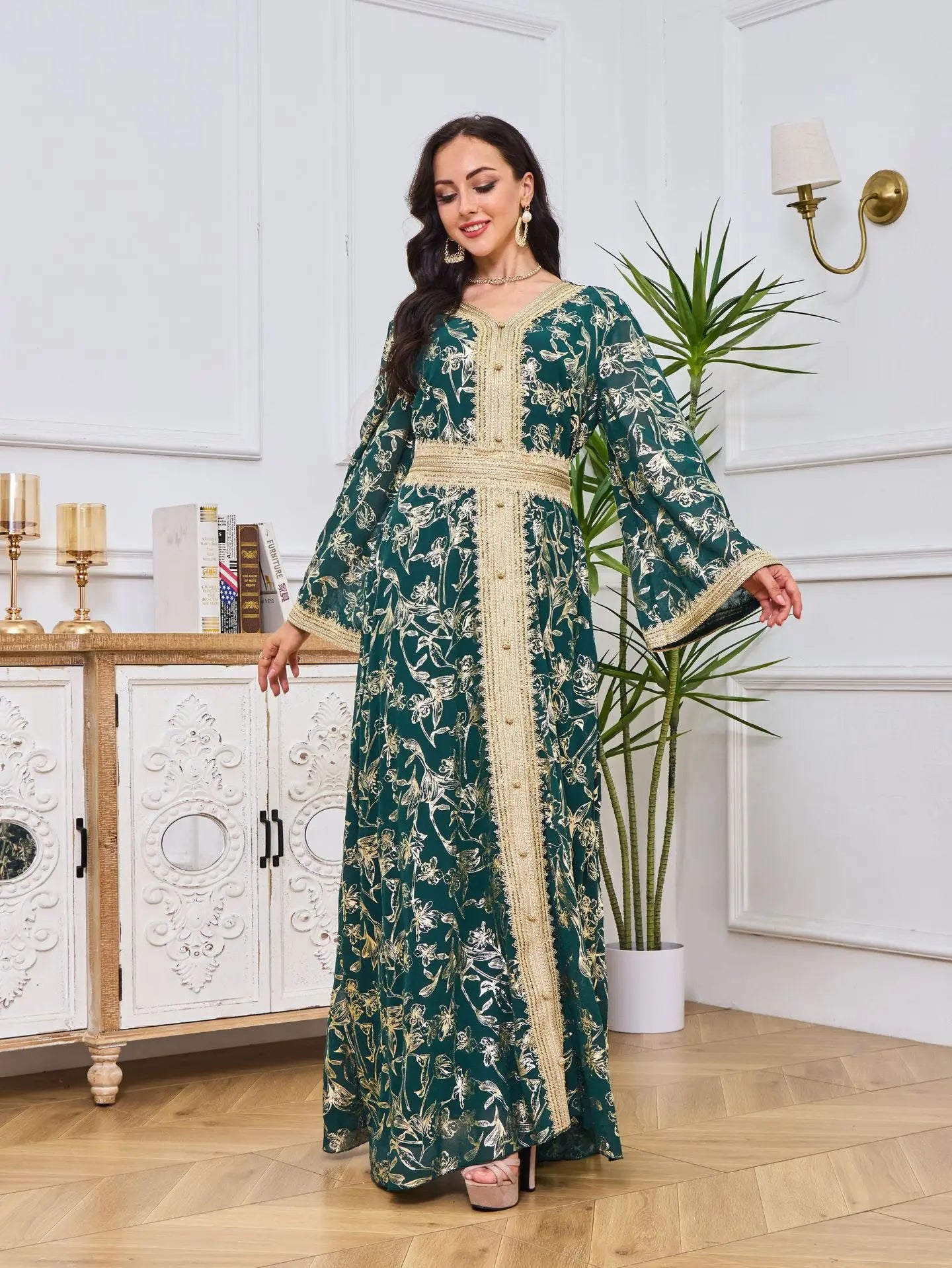 Elegant Moroccan Kaftan - Green - Asiyah Dresses