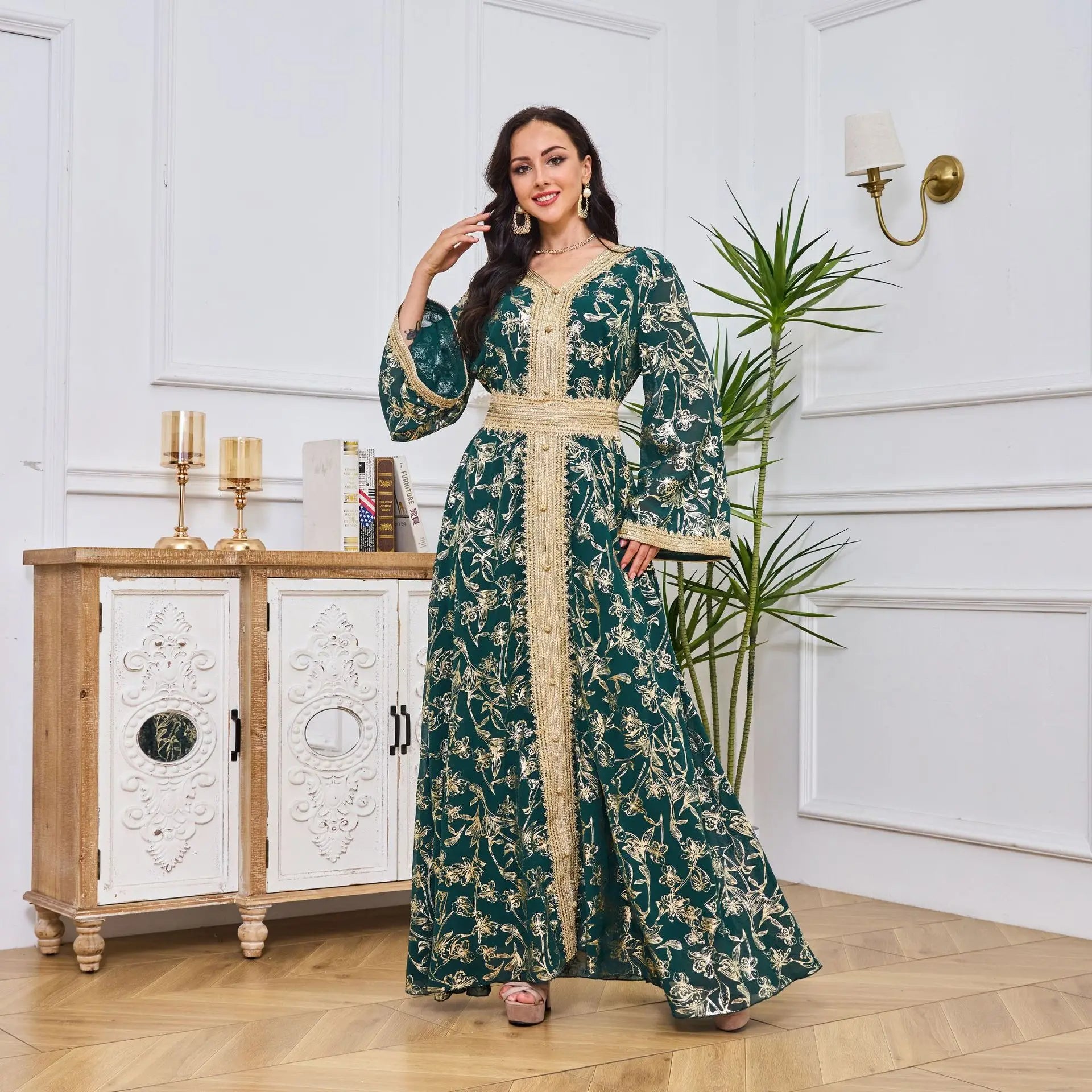 Elegant Moroccan Kaftan - Green - Asiyah Dresses