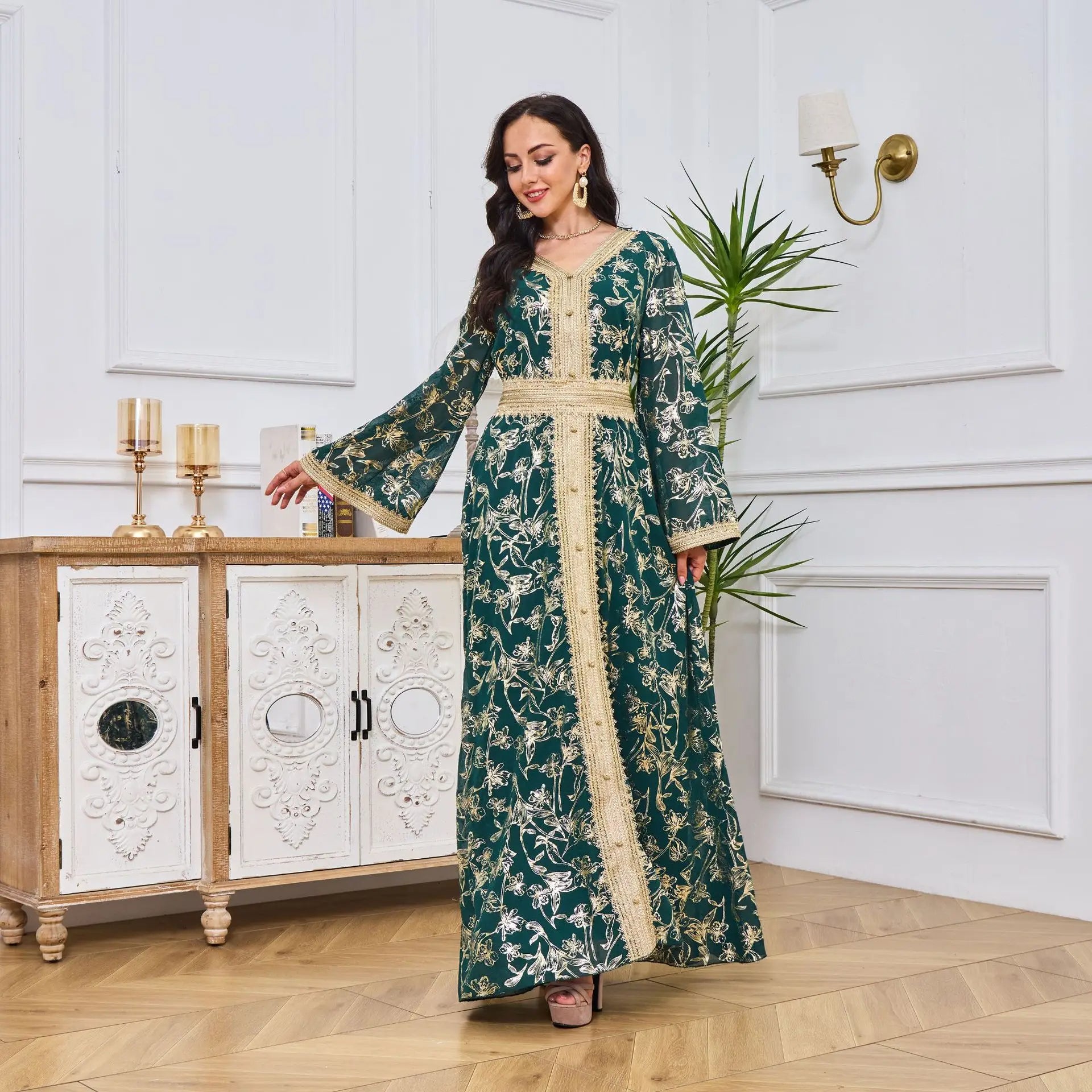 Elegant Moroccan Kaftan - Green - Asiyah Dresses