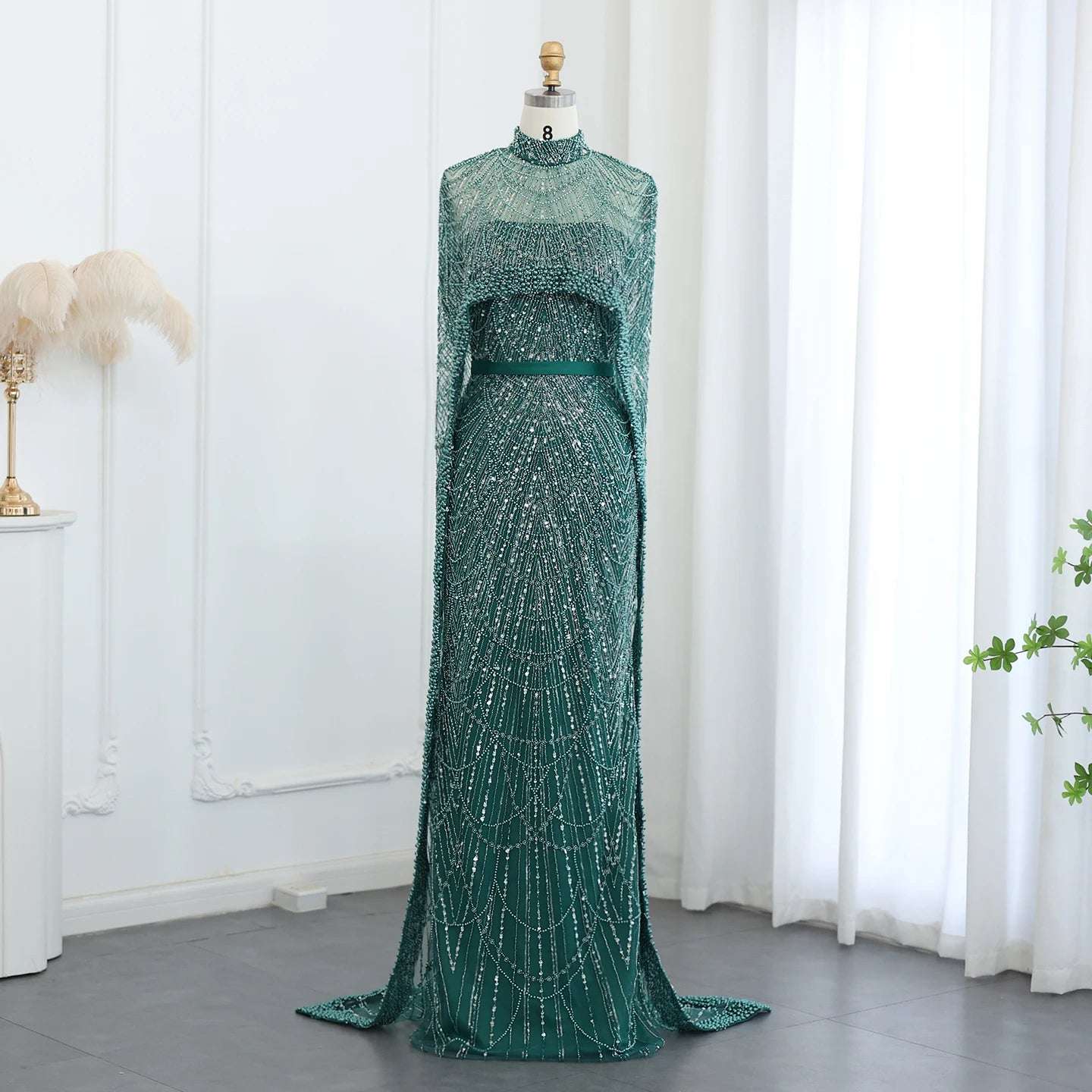 Green Modest Bridal Nikkah Wedding Dress Dubai-Inspired Evening Dress with  Sequin and Detachable Skirt Long Sleeve Maxi Dress- 2024 New Arrival for  Arabic Women's Wedding & Prom – Asiyah Dresses
