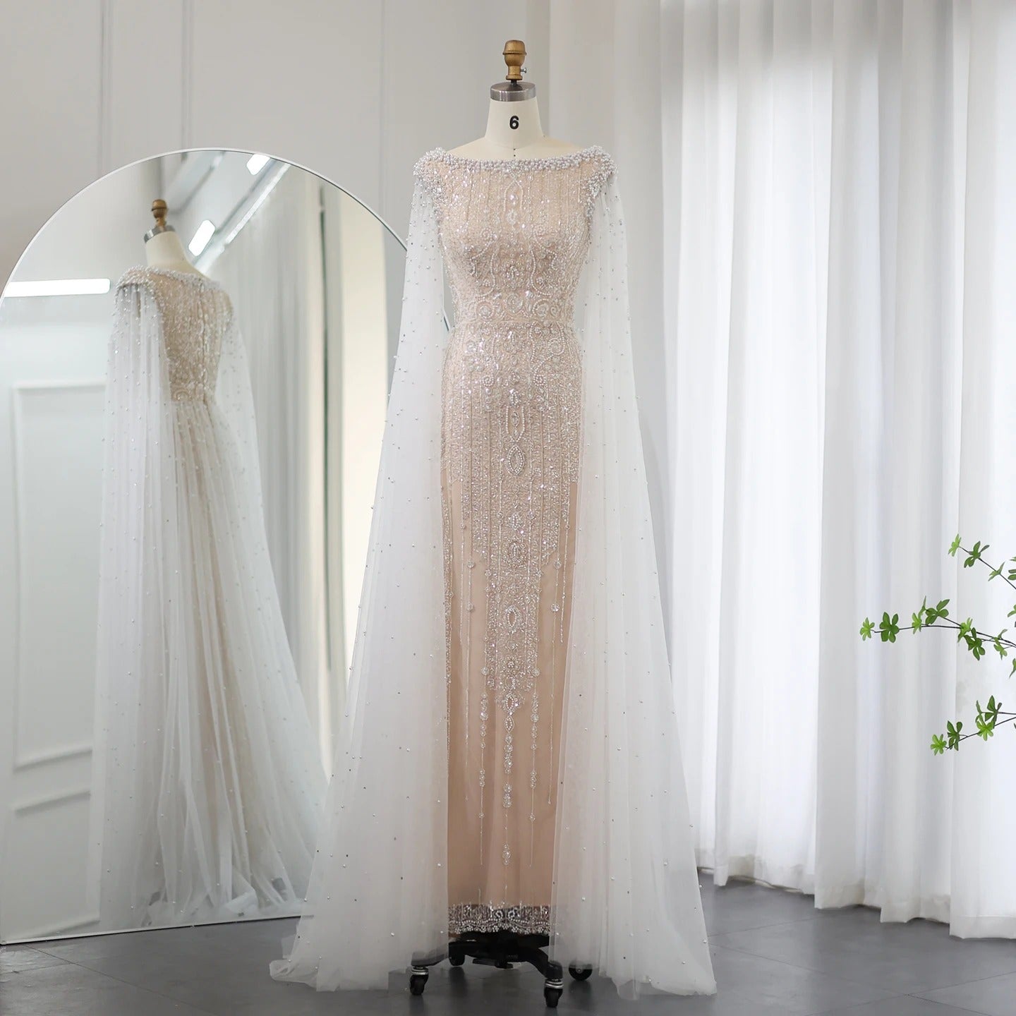 Fatima Dress - Bridal Pearl Cape Dress - Asiyah Dresses