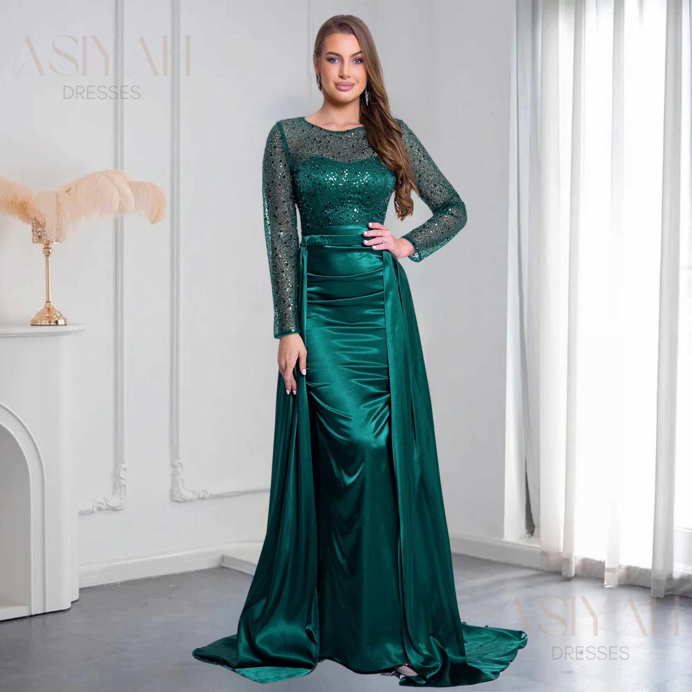 Sequin Embellished Gown With Detachable Skirt - Asiyah Dresses