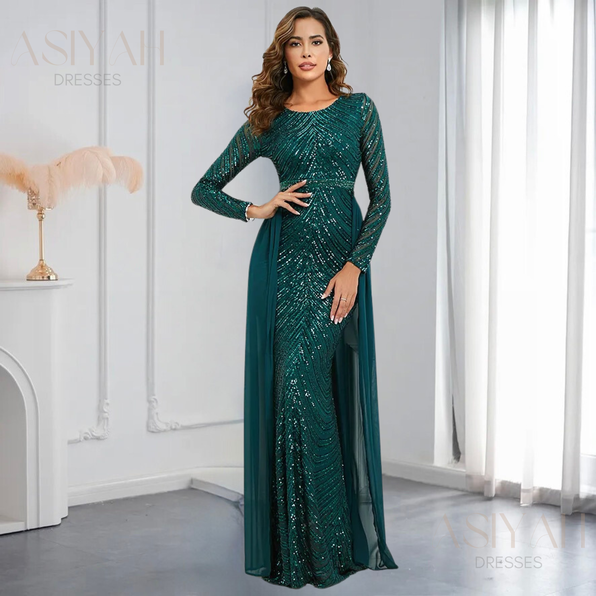 Sabzi Embellished Gown With Overskirt - Asiyah Dresses