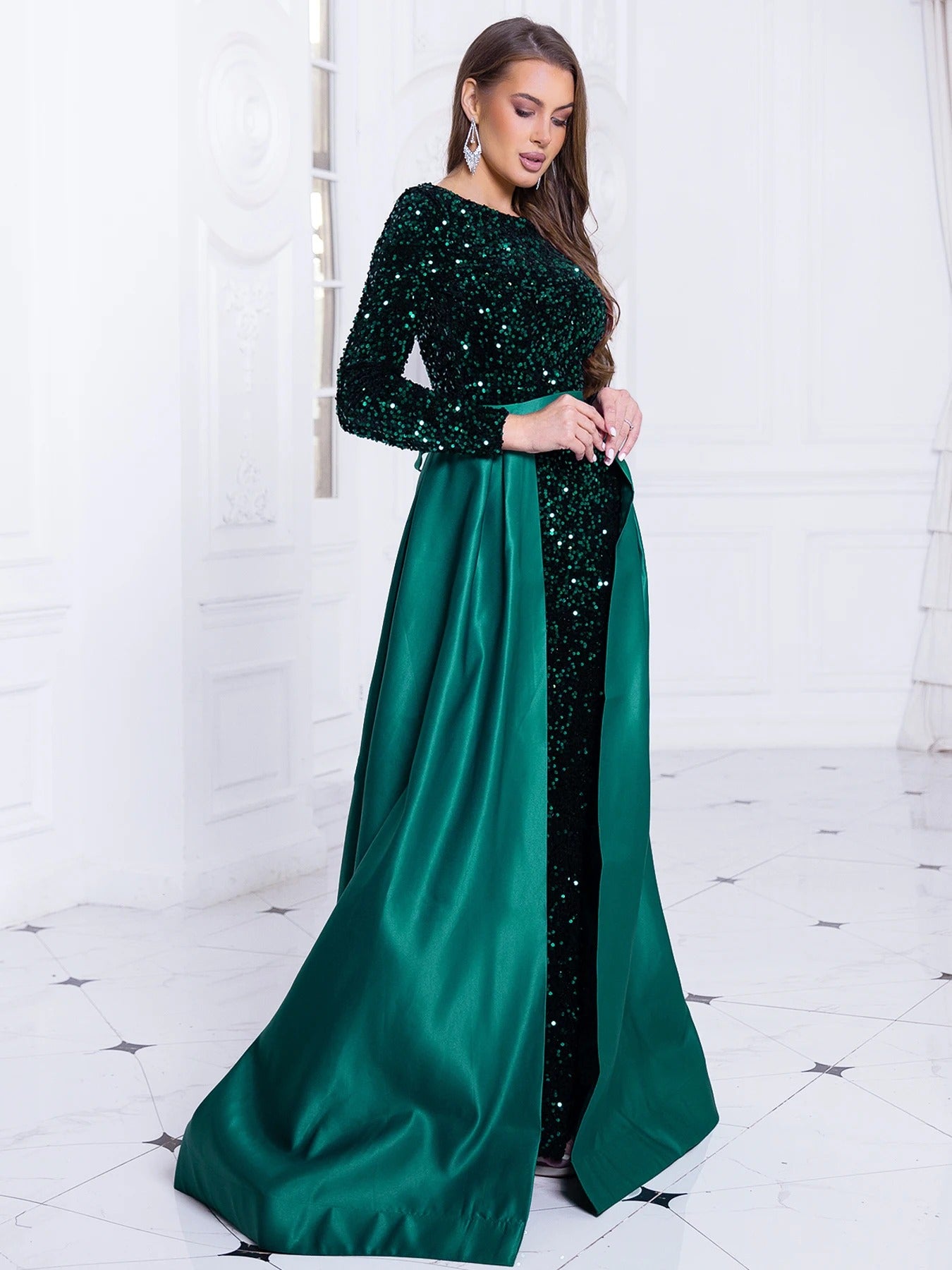 Sequin Embellished Gown With Detachable Skirt - Asiyah Dresses