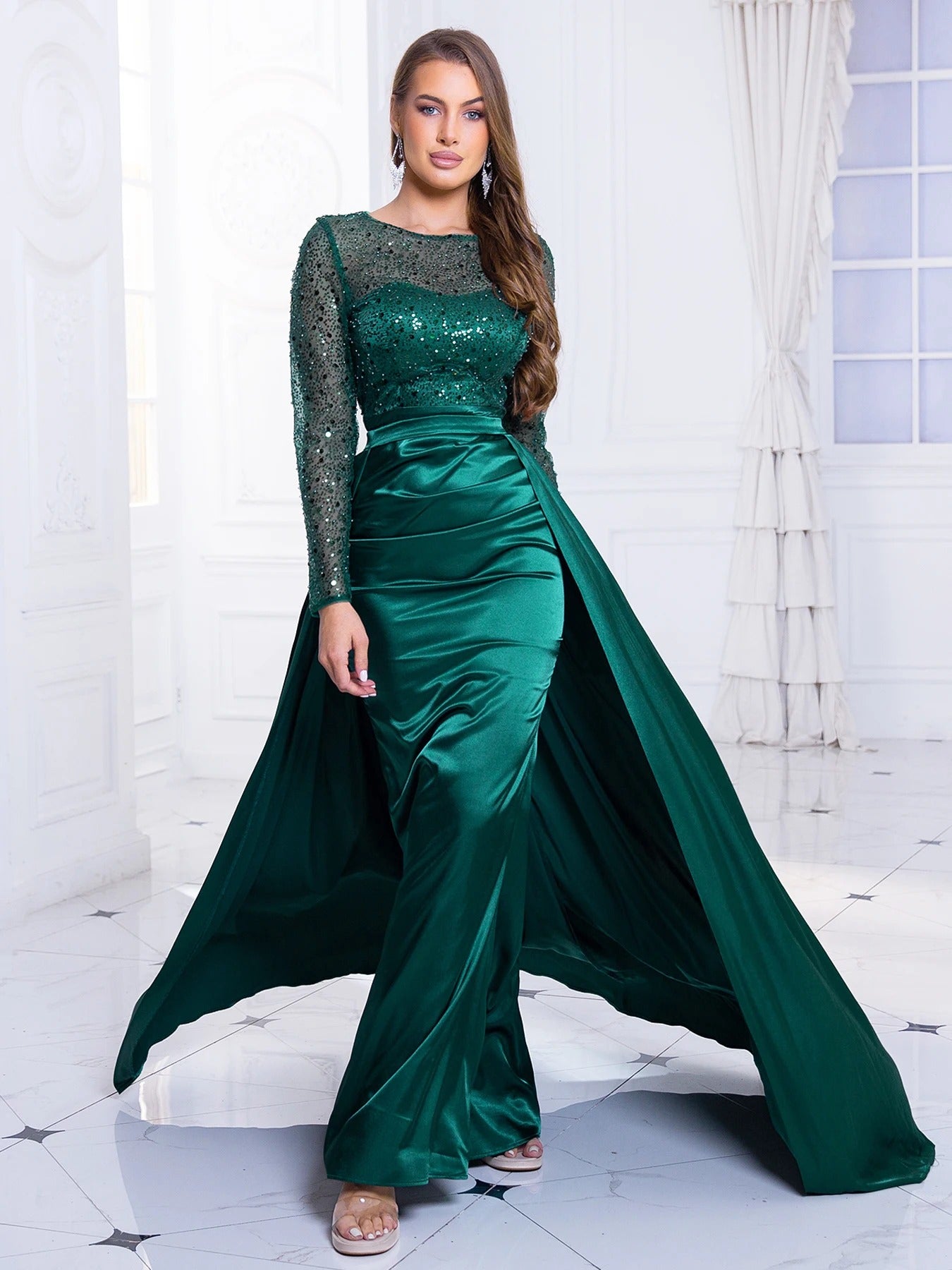 Sarah Pearl Embellished Gown With Long Sleeves - Asiyah Dresses