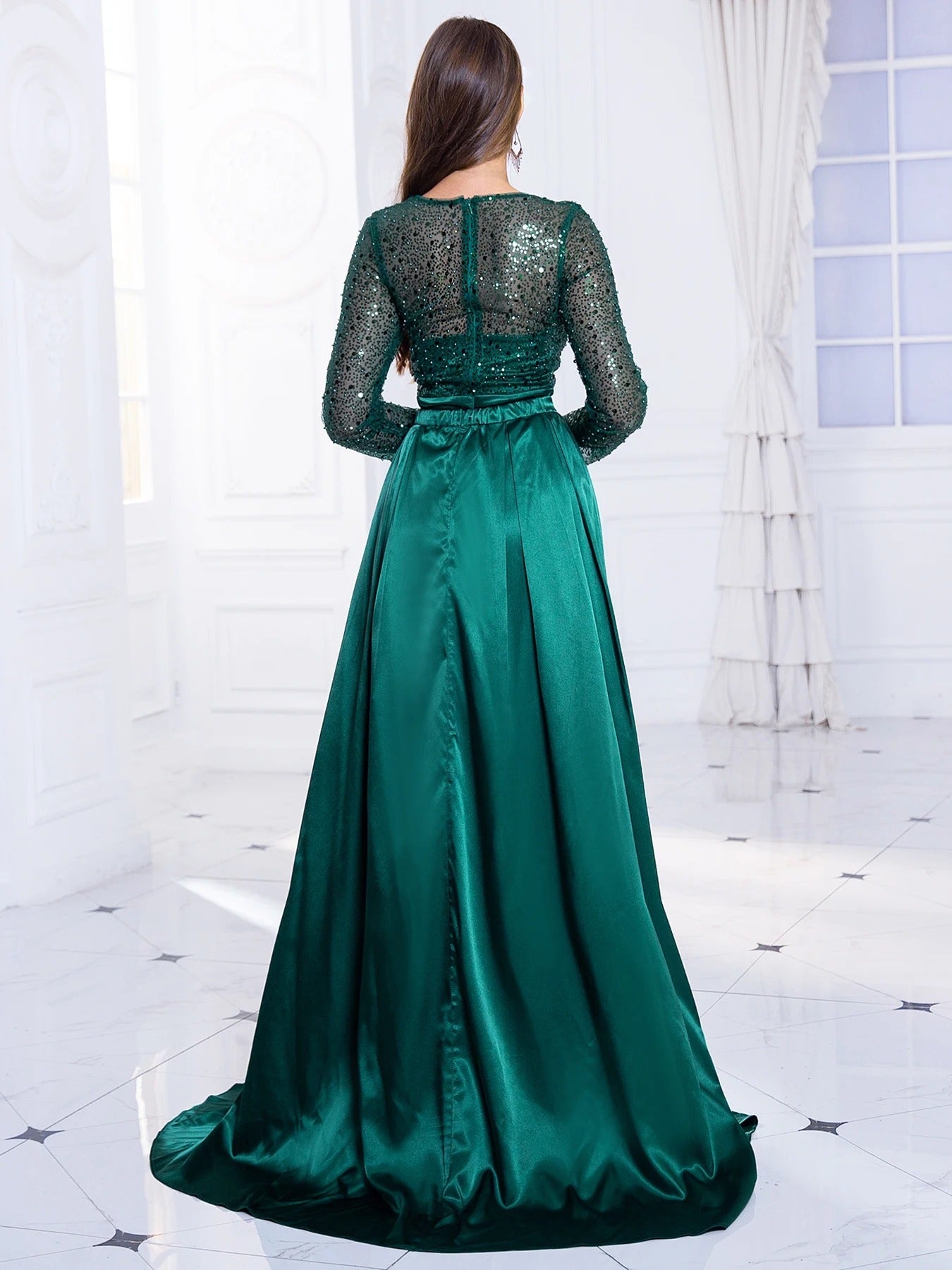 Sequin Embellished Gown With Detachable Skirt - Asiyah Dresses