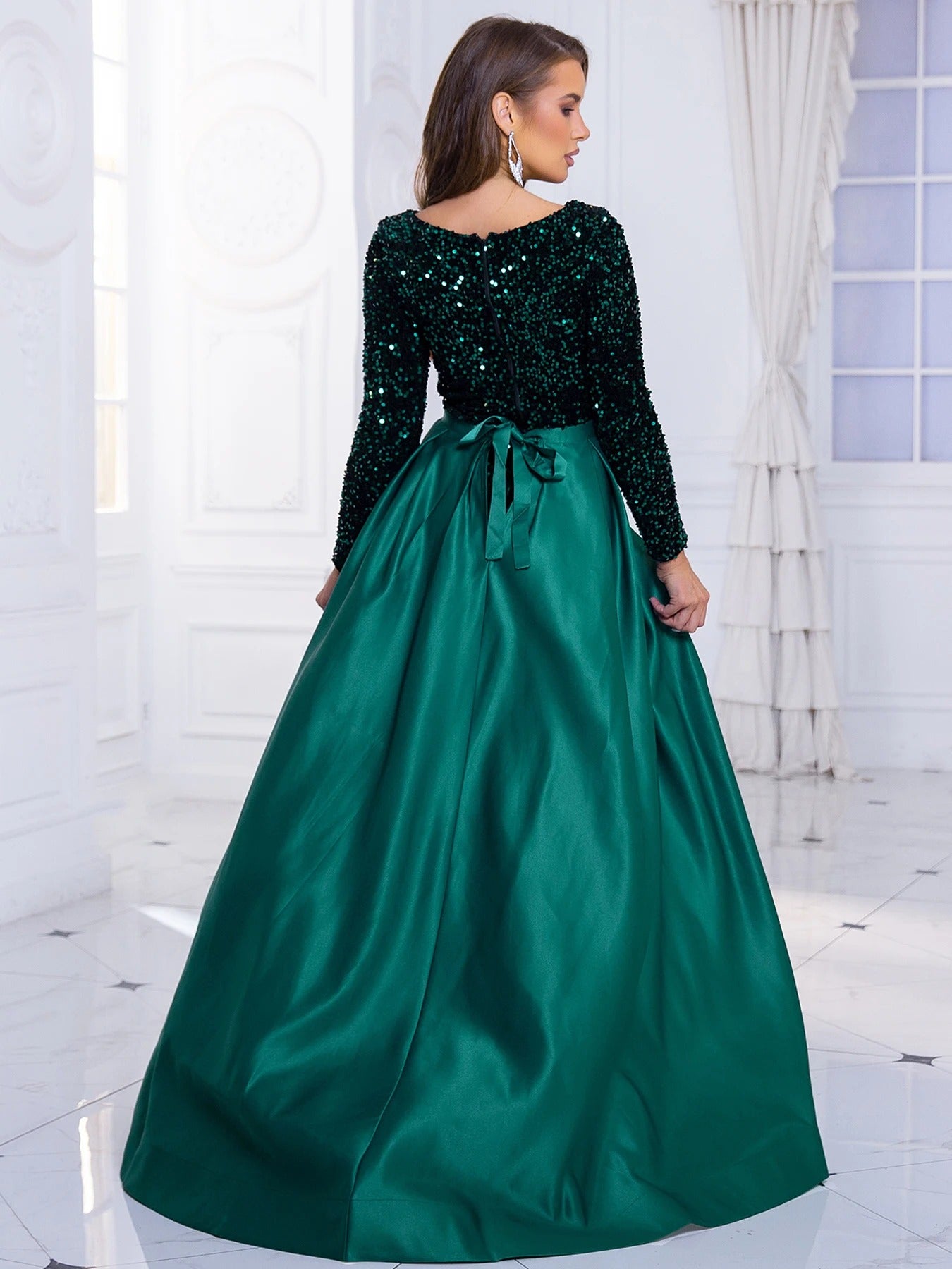 Sequin Embellished Gown With Detachable Skirt - Asiyah Dresses