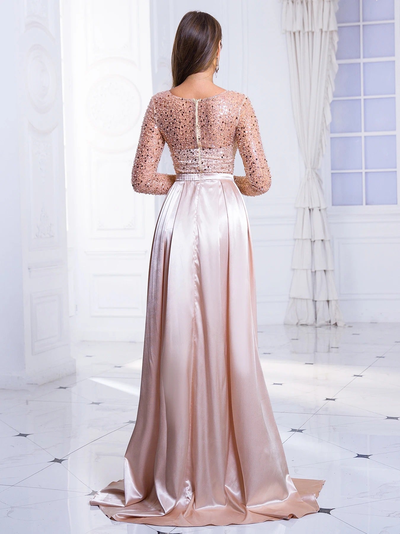 Sequin Embellished Gown With Detachable Skirt - Asiyah Dresses