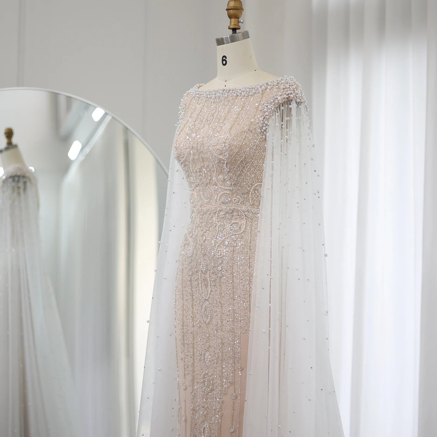 Fatima Dress - Bridal Pearl Cape Dress - Asiyah Dresses