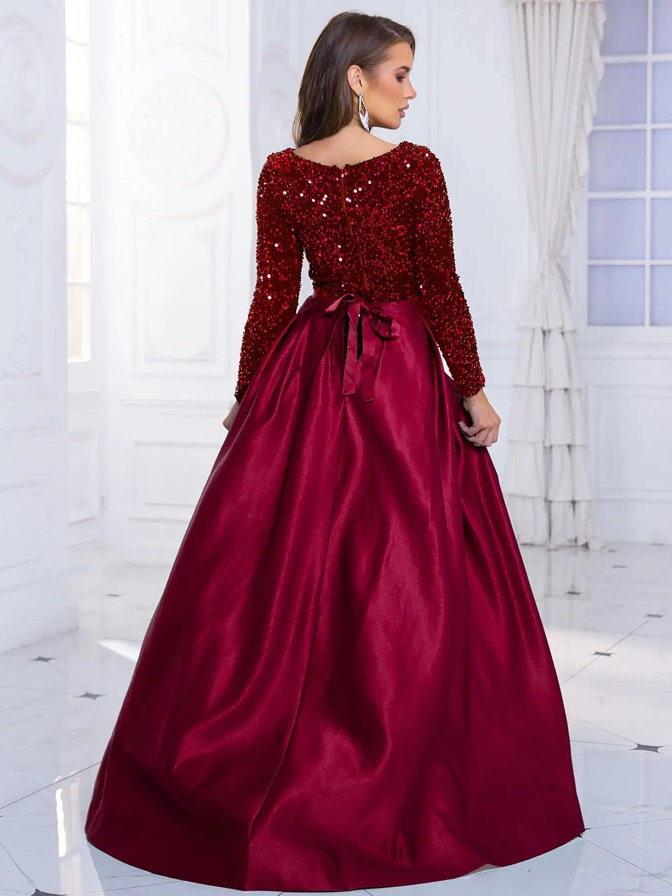 Sequin Embellished Gown With Detachable Skirt - Asiyah Dresses